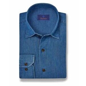 NWT $165 David Donahue Hidden Button Down Indigo Denim Sport Shirt Men’s XXL